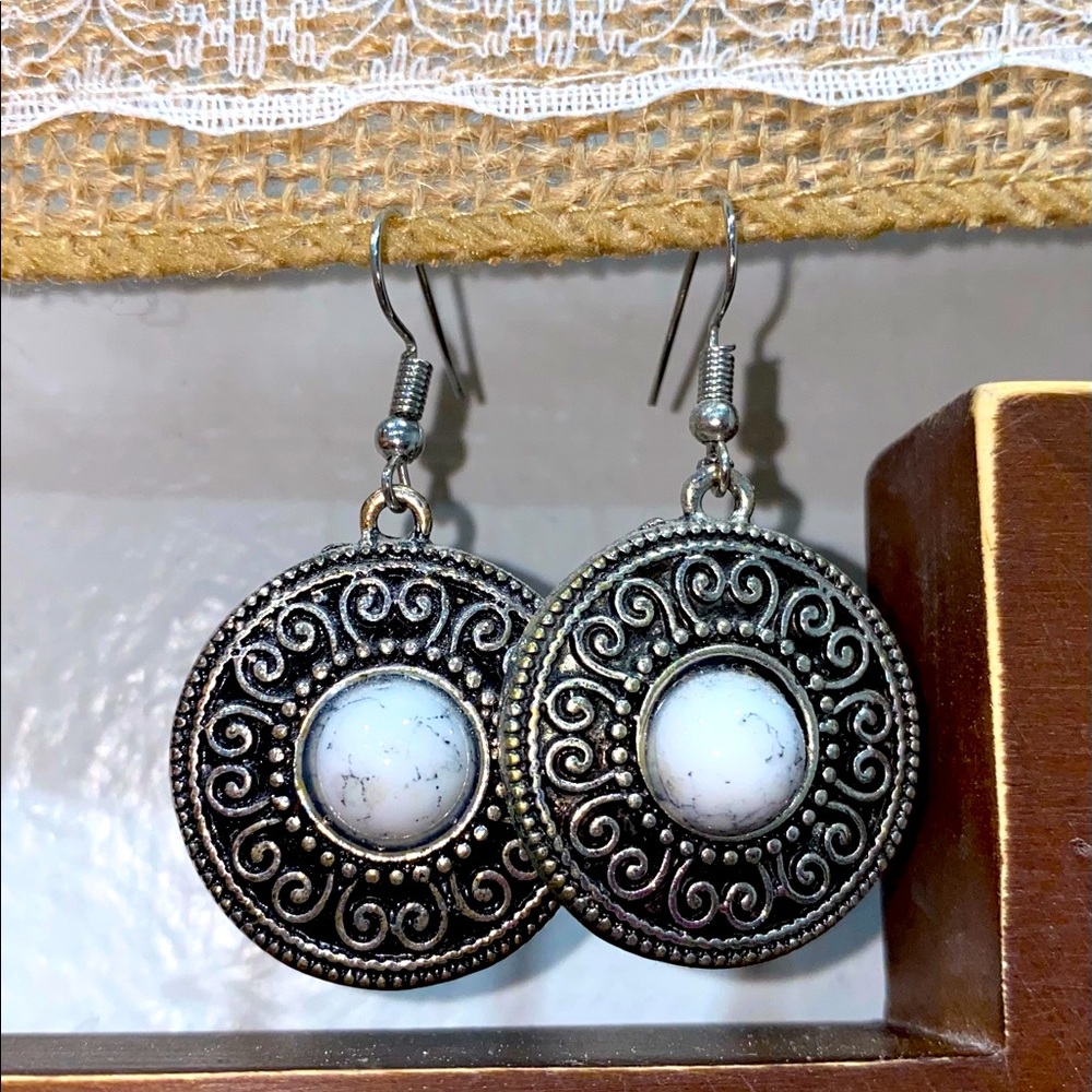 Marble accented metal earrings